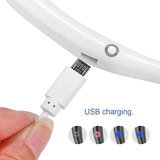 Mini Hand Free Portable Neckband Fan with Light, USB Rechargeable Lazy Neck Hanging Fan for Headphone Design Portable Hanging Neck Fan for Women Rechargeable Neck Fan Band (White)